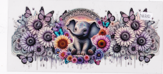 NA210 Holographic Elephant Flowers Butterflies UVDTF Wrap