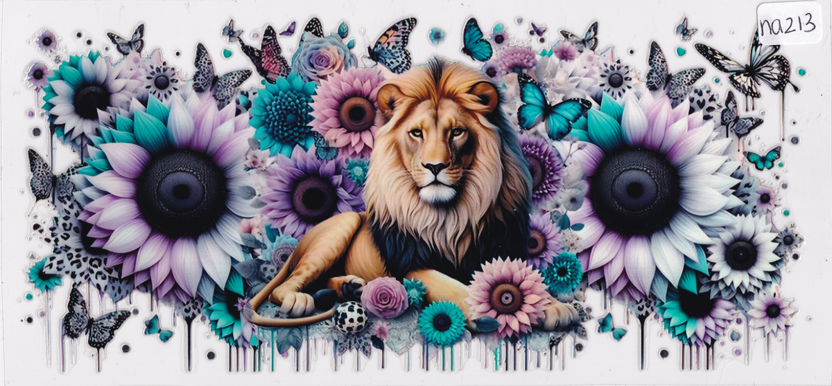 NA213 Holographic Lion Flowers Butterflies UVDTF Wrap