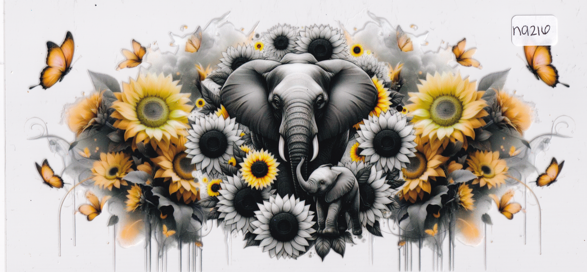 NA216 Elephant Flowers Butterflies UVDTF Wrap