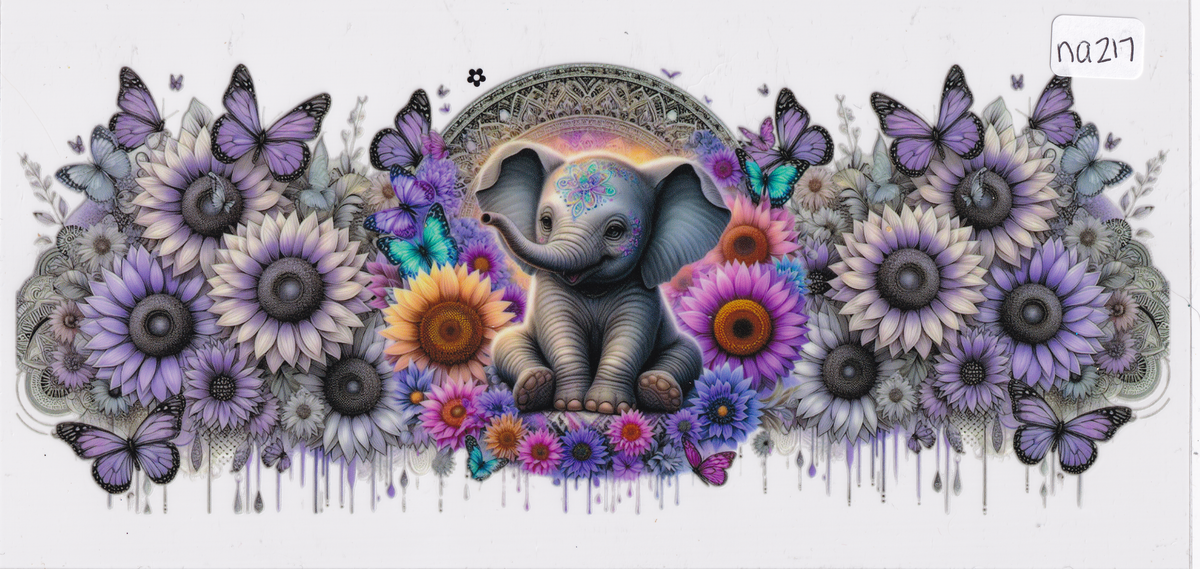 NA217 Elephant Flowers Butterflies UVDTF Wrap