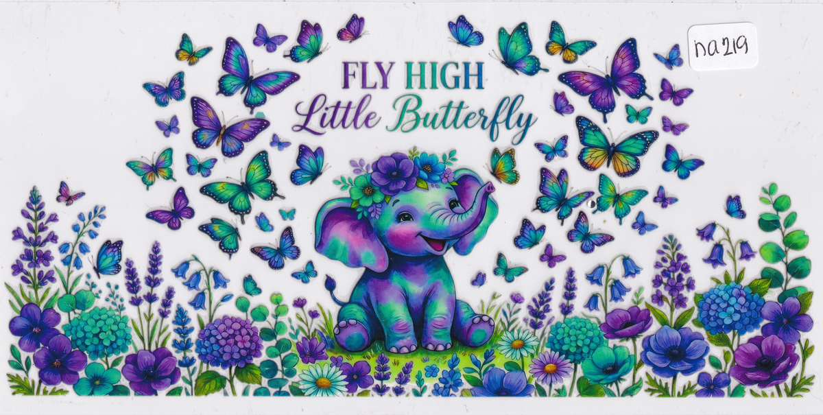 NA219 Elephant Butterflies Flowers UVDTF Wrap