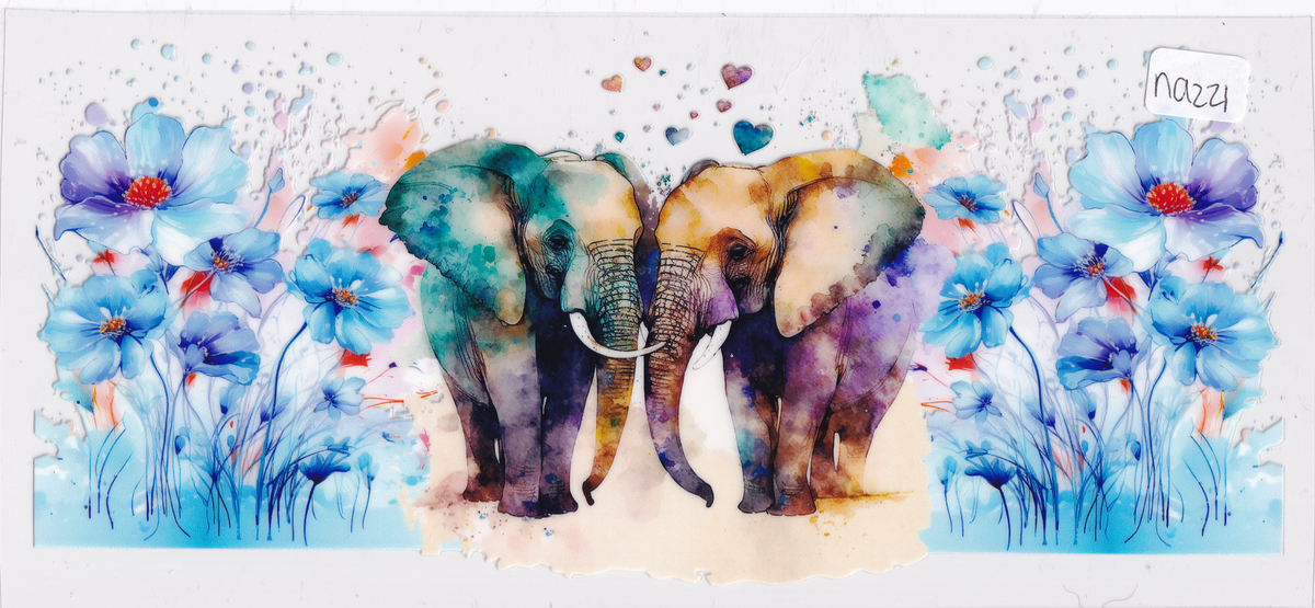 NA221 Elephants Flowers UVDTF Wrap