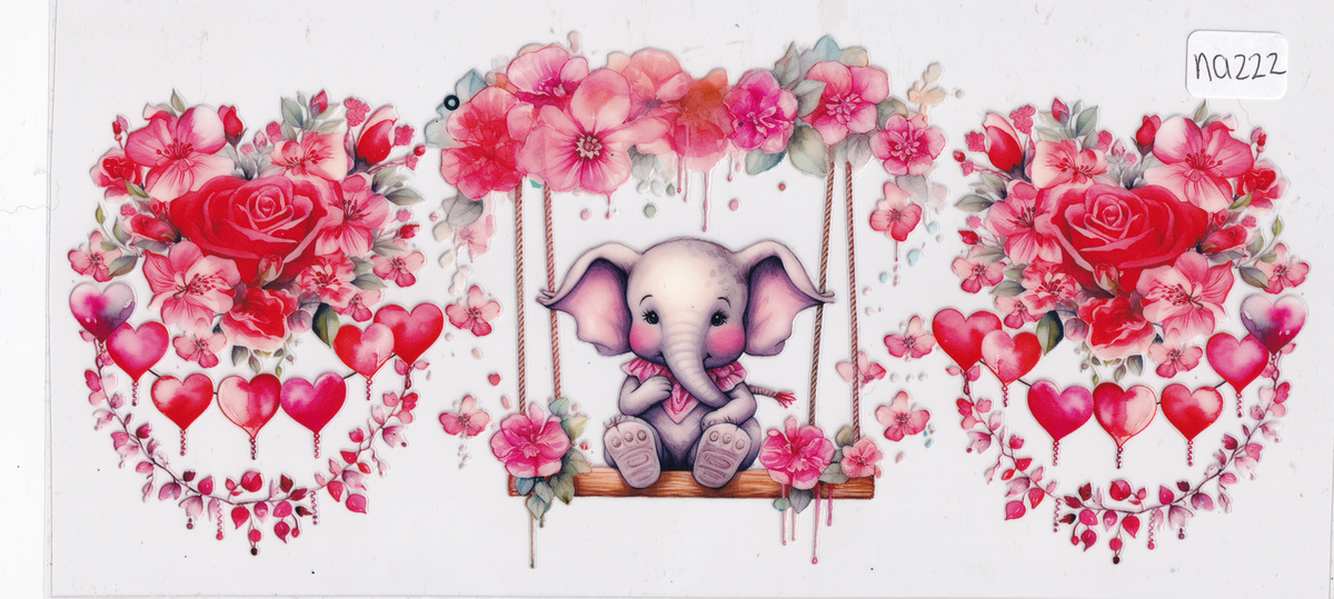 NA222 Elephant Flowers Hearts UVDTF Wrap