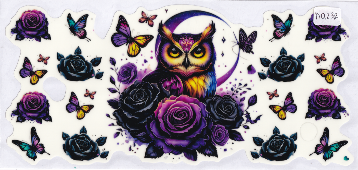 NA232 Glow in the Dark Owl Flowers Butterflies UVDTF Wrap