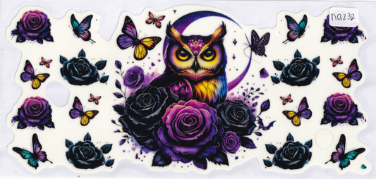 NA232 Glow in the Dark Owl Flowers Butterflies UVDTF Wrap