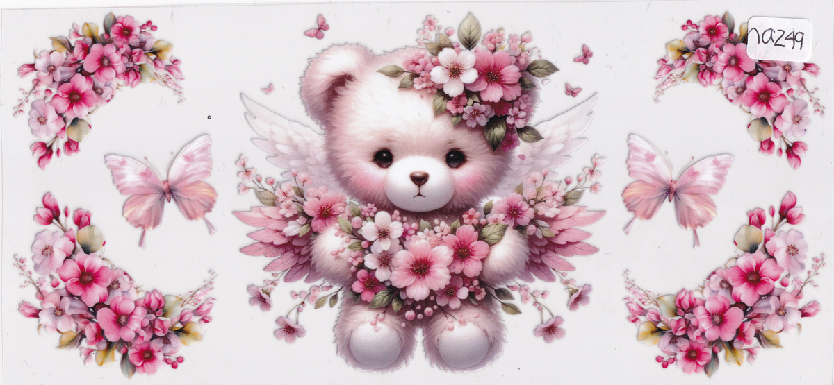 NA249 Teddy Bear Flowers Butterfly UVDTF Wrap