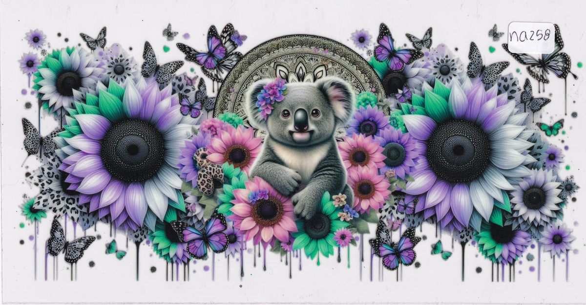NA258 Cute Koala Flowers Butterflies UVDTF Wrap