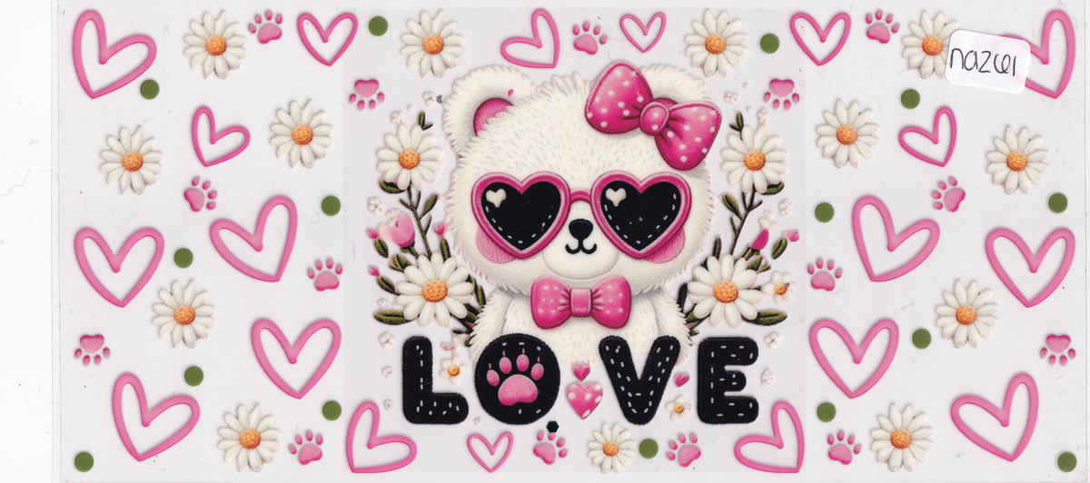 NA261 Love Teddy Bear Hearts UVDTF Wrap