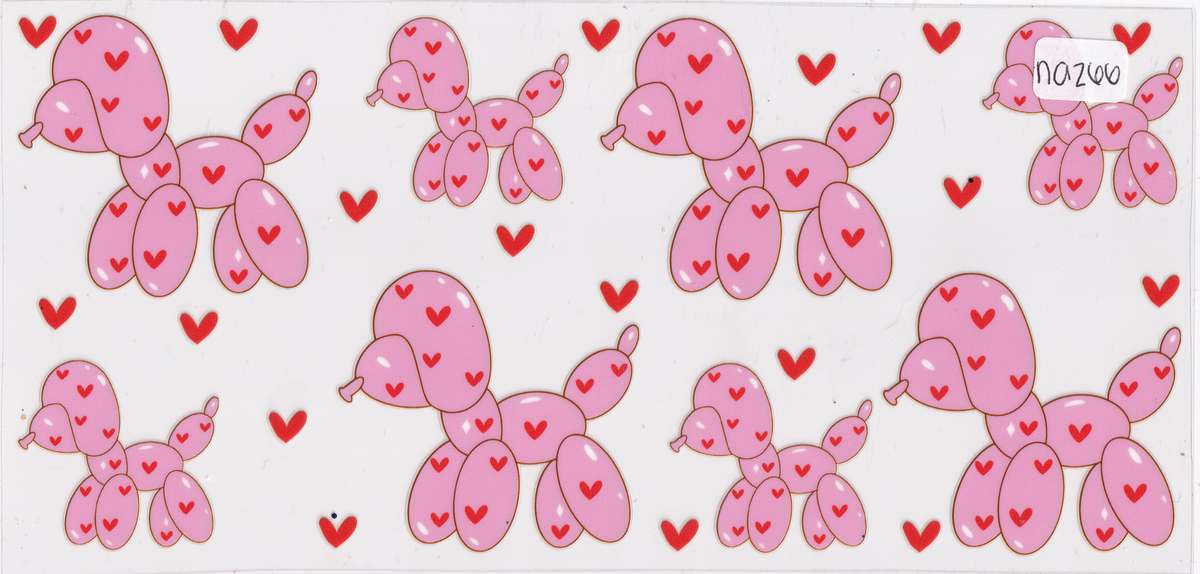NA266 Balloon Animal Dog Hearts UVDTF Wrap