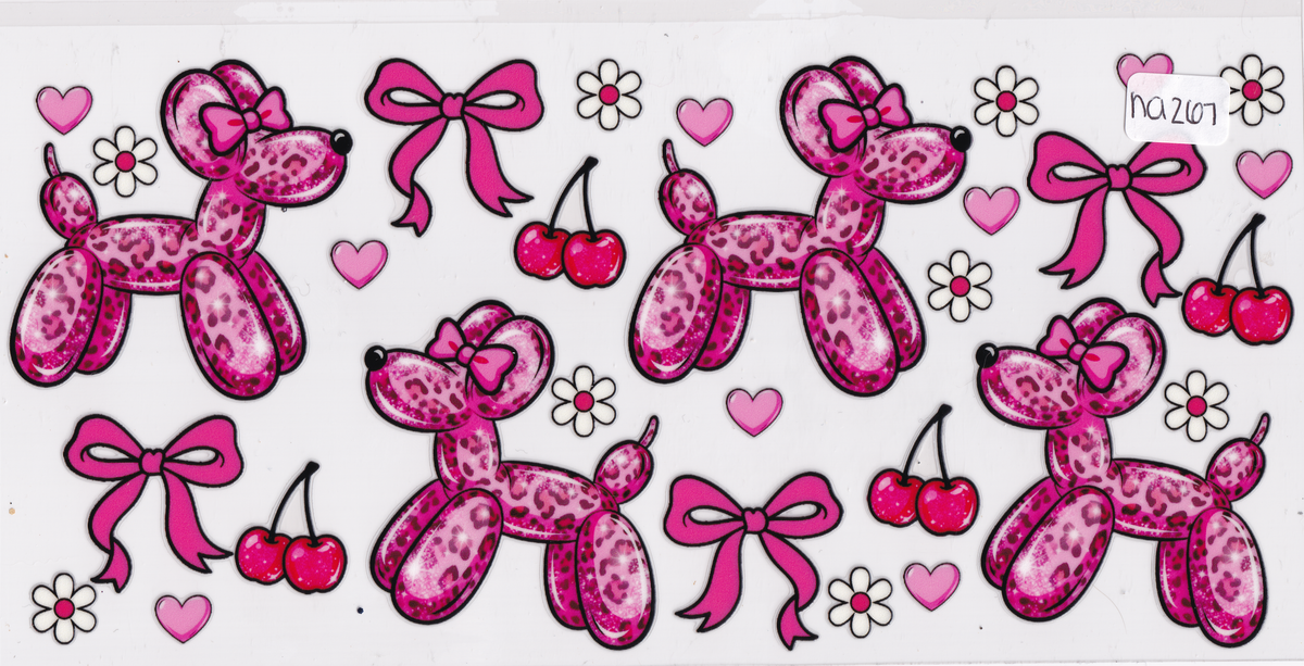 NA267 Balloon Animal Dog Cherries Ribbons UVDTF Wrap