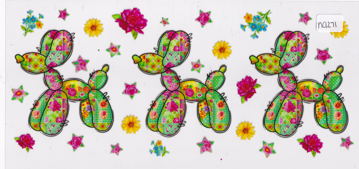 NA271 Balloon Animal Dog Flowers UVDTF Wrap