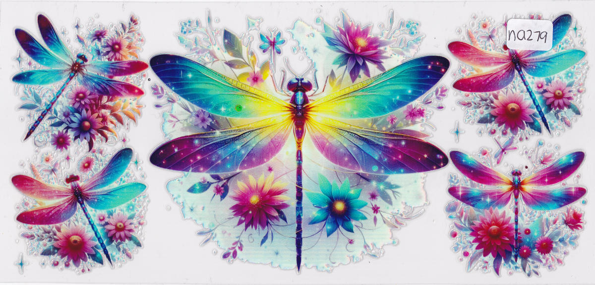 NA279 Holographic Dragonfly Flowers UVDTF Wrap