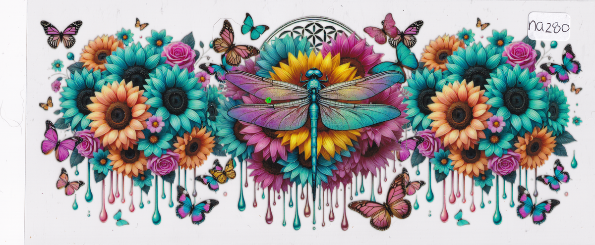 NA280 Dragonfly Flowers Butterfly UVDTF Wrap