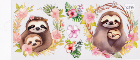 NA293 Sloth Flowers UVDTF Wrap