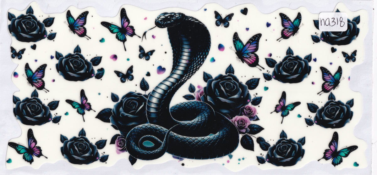 NA318 Glow In The Dark Snake Roses Butterflies UVDTF Wrap