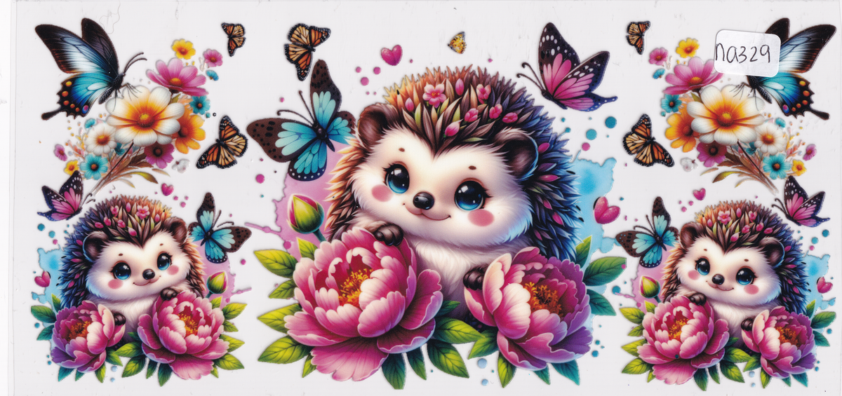 NA329 Cute Porcupine Flowers UVDTF Wrap