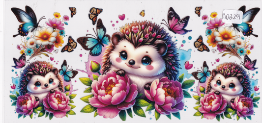 NA329 Cute Porcupine Flowers UVDTF Wrap