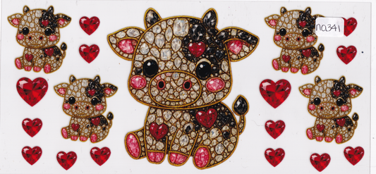 NA341 Highland Cow Gems Hearts UVDTF Wrap