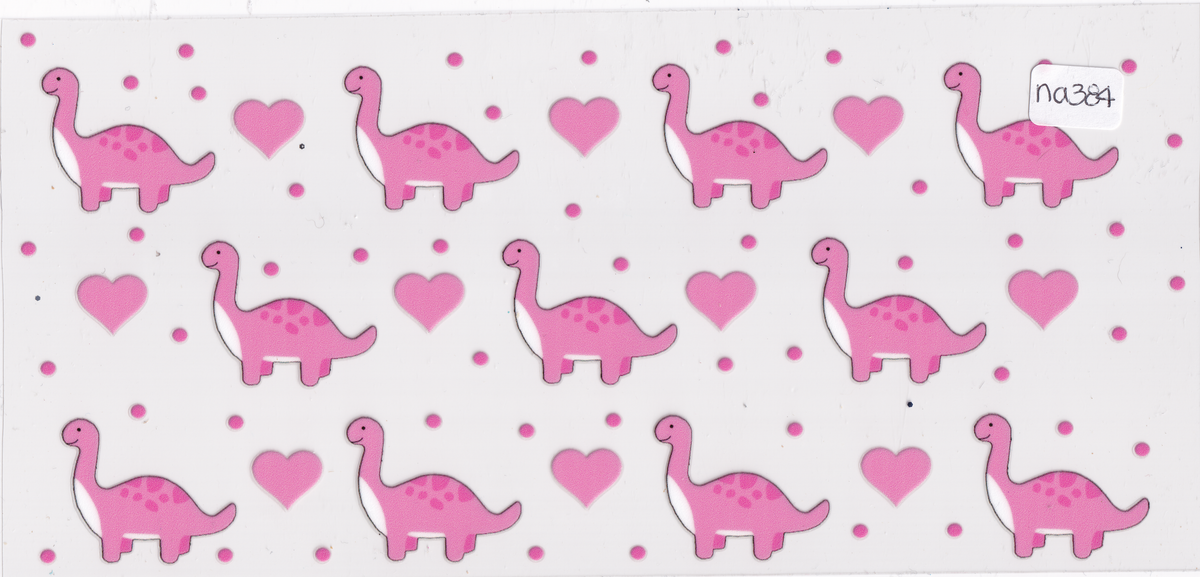 NA384 Pink Dinosaurs Hearts UVDTF Wrap