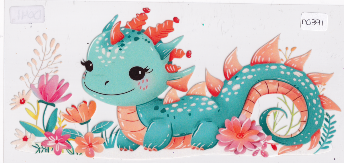 NA391 Axolotl Dragon Flowers UVDTF Wrap