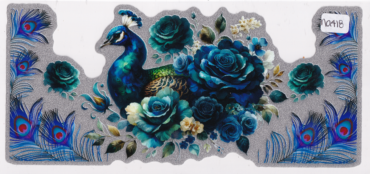 NA418 Shiny Peacock Bird Flowers UVDTF Wrap