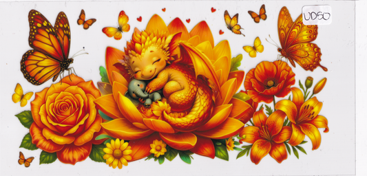UD50 Cute Dragon Flowers Butterflies UVDTF Wrap