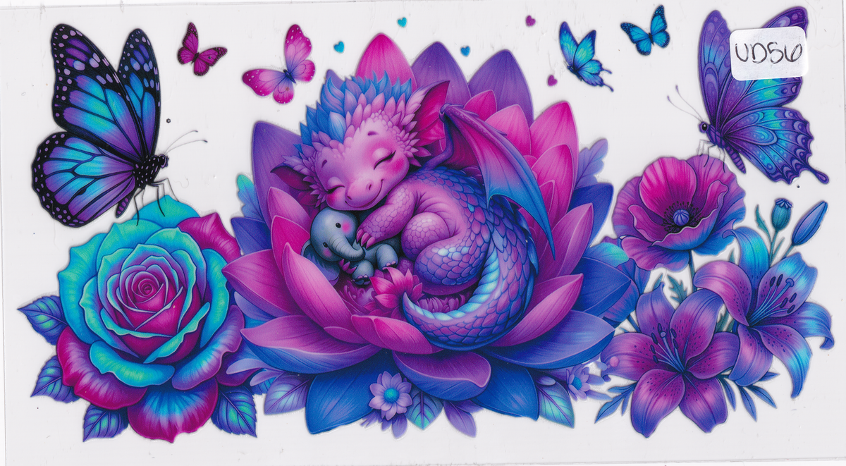 UD56 Cute Dragon Butterflies Flowers UVDTF Wrap
