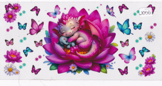 UD58 Cute Dragon Butterflies Flowers UVDTF Wrap