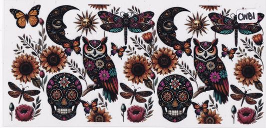 CW81 Owl Skull Moon Flowers UVDTF Wrap