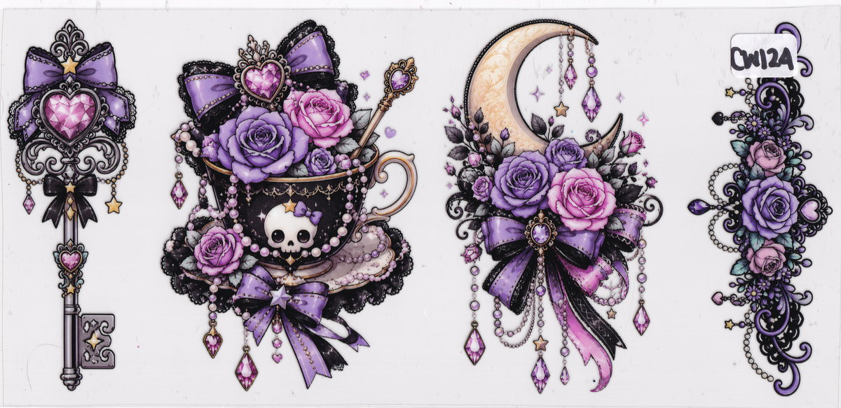 CW124 Moon Ribbon Flowers UVDTF Wrap