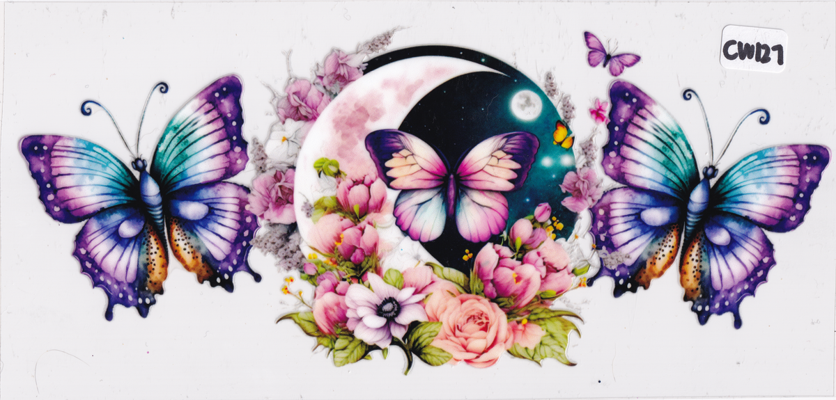 CW127 Moon Flowers Butterflies UVDTF Wrap