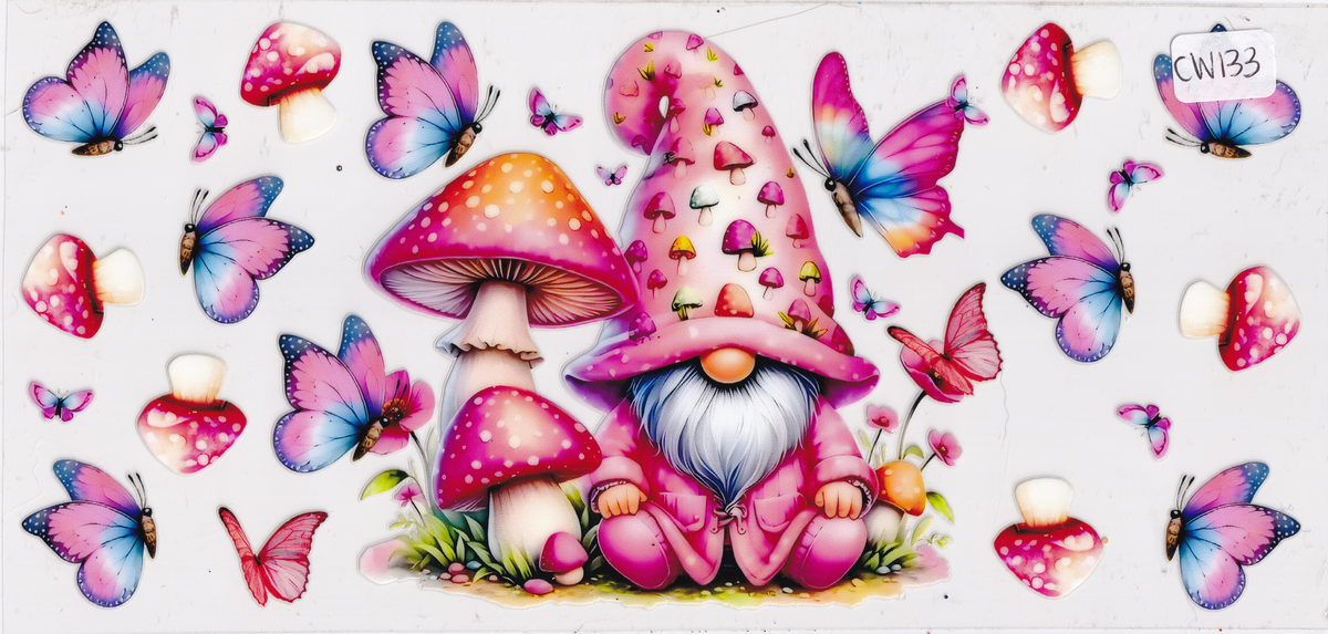 CW133 Gnome Mushroom Butterfly UVDTF Wrap