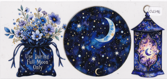 CW148 Astrology Moon Stars Flowers UVDTF Wrap