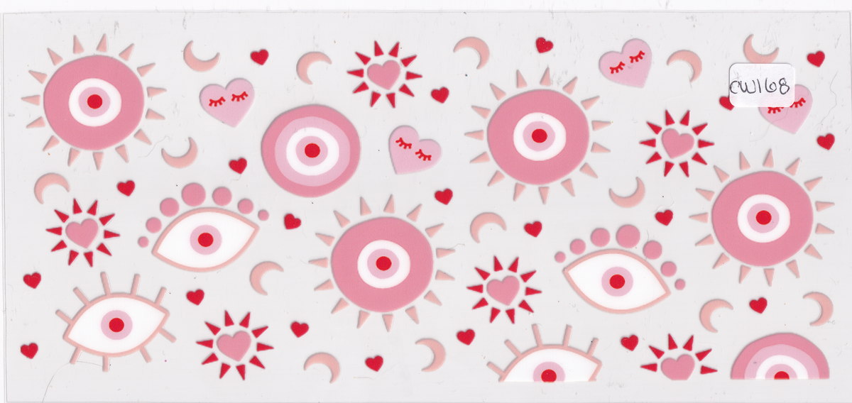 CW168 Evil Eye Moons Hearts Pink UVDTF Wrap